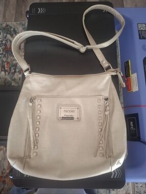 Nicole Miller Metallic Cream Crossbody Bag